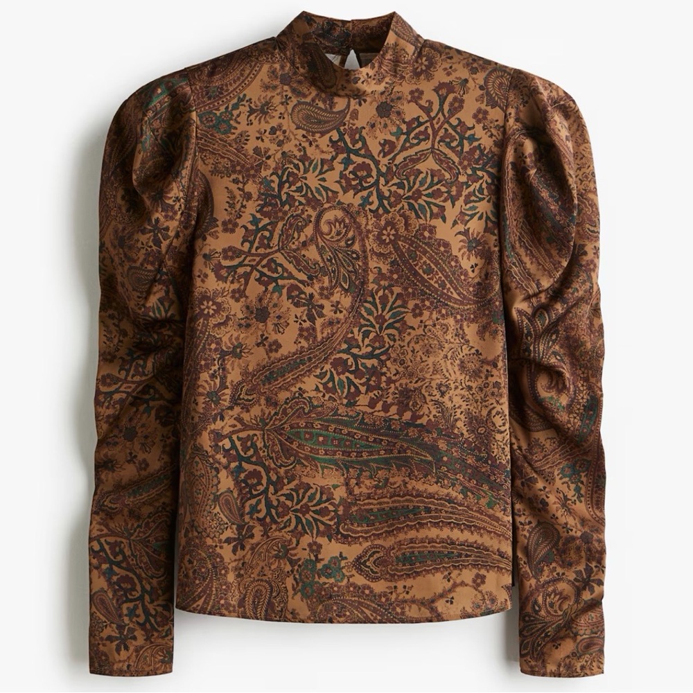 Brown Paisley Puff Sleeved Blouse